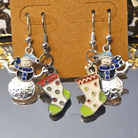Retro Snowman And Christmas Stocking Holiday Earring Duo - Picture 5 of 5